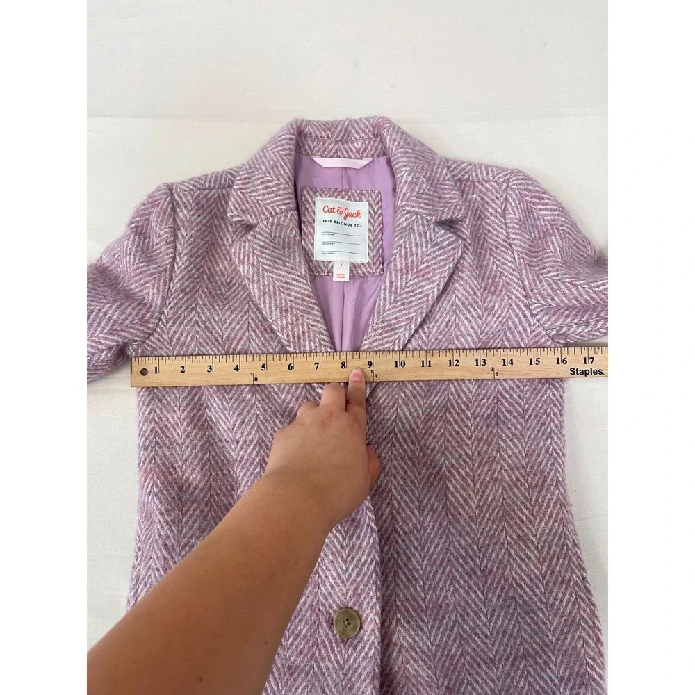 Cat & Jack Girls Mauve Herringbone Long Coat Size S 6/6X NWT